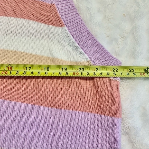 NWT Sweater Vest 2X Abound 100% Cotton Striped Knit Lilac Purple White V-Neck - Picture 12 of 13